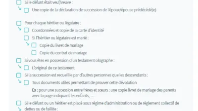 Checklist reprenant les documents nécessaire pour rédiger un acte d'hérédité.