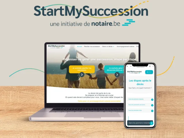 Aperçu du site www.startmysuccession.be sur ordinateur et téléphone mobile.