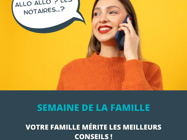 Une notaire discute au téléphone avec un notaire pendant la "Semaine de la Famille"